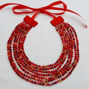 Hétsoros, piros mix csiszolt üveggyöngy kaláris, néptánckellék, néptáncos kiegészítő, népi ékszer - ékszer - nyaklánc - gyöngyös nyaklánc - Meska.hu
