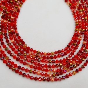Hétsoros, piros mix csiszolt üveggyöngy kaláris, néptánckellék, néptáncos kiegészítő, népi ékszer - ékszer - nyaklánc - gyöngyös nyaklánc - Meska.hu