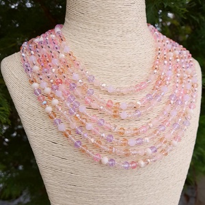 Hétsoros, rózsaszín mix csiszolt üveggyöngy kaláris, néptánckellék, néptáncos kiegészítő, népi ékszer, Ékszer, Nyaklánc, Gyöngyös nyaklánc, Gyöngyfűzés, gyöngyhímzés, MESKA