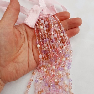 Hétsoros, rózsaszín mix csiszolt üveggyöngy kaláris, néptánckellék, néptáncos kiegészítő, népi ékszer - ékszer - nyaklánc - gyöngyös nyaklánc - Meska.hu