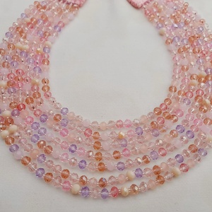 Hétsoros, rózsaszín mix csiszolt üveggyöngy kaláris, néptánckellék, néptáncos kiegészítő, népi ékszer - ékszer - nyaklánc - gyöngyös nyaklánc - Meska.hu