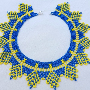Kék- sárga ukrán gyöngygallér, Ékszer, Nyaklánc, Gyöngyös nyaklánc, Gyöngyfűzés, gyöngyhímzés, MESKA