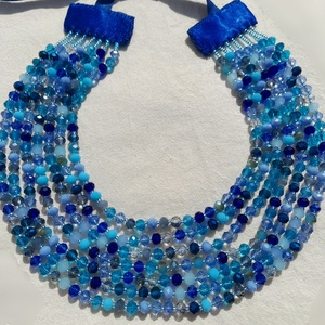 Hétsoros, kék mix csiszolt üveggyöngy kaláris szett, néptánckellék, néptáncos kiegészítő, népi ékszer - ékszer - nyaklánc - gyöngyös nyaklánc - Meska.hu