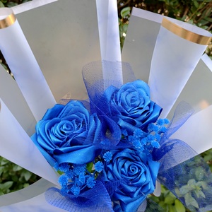 Kék örökcsokor, kék szatén rózsa csokor, örök rózsa csokor - otthon & életmód - virágdekoráció - virágok - virágcsokor - Meska.hu