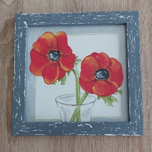 Pipacsos kép, Otthon & Életmód, Dekoráció, Kép & Falikép, Fából készült kép, Decoupage, transzfer és szalvétatechnika, MESKA