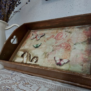 Angyalos-lepkés-virágos fatálca - otthon & életmód - konyhafelszerelés, tálalás - tálalás - tálca - Meska.hu