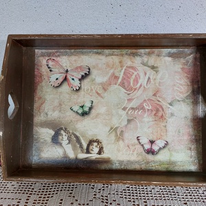 Angyalos-lepkés-virágos fatálca - otthon & életmód - konyhafelszerelés, tálalás - tálalás - tálca - Meska.hu