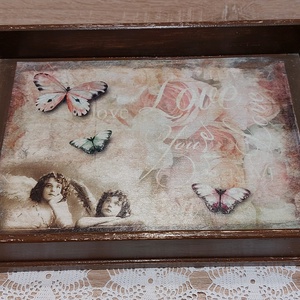 Angyalos-lepkés-virágos fatálca - otthon & életmód - konyhafelszerelés, tálalás - tálalás - tálca - Meska.hu