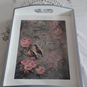 Rózsás-madaras tálca - otthon & életmód - konyhafelszerelés, tálalás - tálalás - tálca - Meska.hu