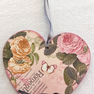 Romantikus rózsás-madaras szívek - otthon & életmód - dekoráció - fali és függő dekoráció - függődísz - Meska.hu