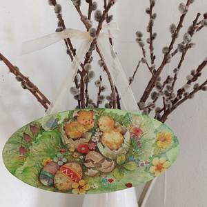 Húsvéti függődísz, Ünnepi díszek, dekorációk, Húsvéti díszek és dekorációk, Húsvéti ajtódísz, kopogtató, Decoupage, transzfer és szalvétatechnika, MESKA