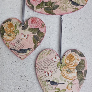 Romantikus rózsás-madaras szett, Otthon & Életmód, Dekoráció, Fali és függő dekoráció, Függődísz, Decoupage, transzfer és szalvétatechnika, MESKA