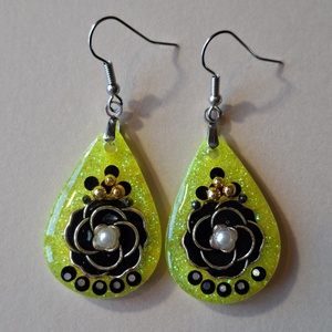 Neonos, virágos - fülbevaló, Ékszer, Fülbevaló, Lógó fülbevaló, Ékszerkészítés, MESKA