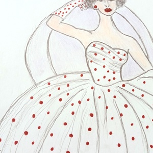 Hölgy piros pöttyös ruhába, Művészet, Grafika & Illusztráció, Ceruzarajz, Fotó, grafika, rajz, illusztráció, MESKA