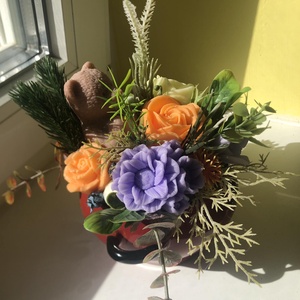 Szappanvirágok szappanmacival füles kaspóban - otthon & életmód - dekoráció - virágdísz és tartó - virágbox, virágdoboz - Meska.hu