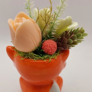 Róka formájú kaspó szappanvirágokkal - otthon & életmód - dekoráció - virágdísz és tartó - csokor & virágdísz - Meska.hu