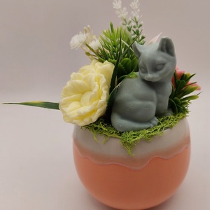 Kiscica szappanvirágokkal - otthon & életmód - dekoráció - virágdísz és tartó - csokor & virágdísz - Meska.hu