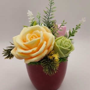 Szappanvirágok sötét magenta/rózsaszín kaspóban, Otthon & Életmód, Dekoráció, Virágdísz és tartó, Csokor & Virágdísz, Virágkötés, Szappankészítés, MESKA