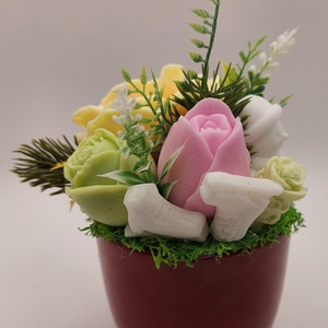 Szappanvirágok sötét magenta/rózsaszín kaspóban - otthon & életmód - dekoráció - virágdísz és tartó - csokor & virágdísz - Meska.hu