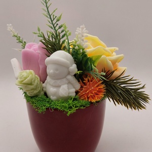 Szappanvirágok sötét magenta/rózsaszín kaspóban - otthon & életmód - dekoráció - virágdísz és tartó - csokor & virágdísz - Meska.hu