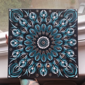 Mandala /kék, türkiz/, Otthon & Életmód, Dekoráció, Spiritualitás, Mandala, Festészet, Festett tárgyak, MESKA