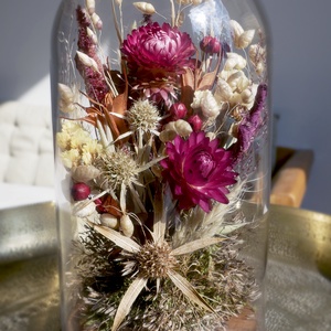Bordó szárazvirág kompozíció üvegbúra alatt - otthon & lakás - dekoráció - virágdísz és tartó - csokor & virágdísz - Meska.hu