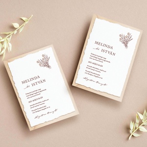BOTANICAL Esküvői meghívó textúrált merített papíron borítékkal - A6 méret - esküvő - meghívó & kártya - meghívó - Meska.hu