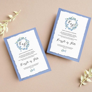"BLUE WREATH" Esküvői meghívó textúrált merített papíron borítékkal - A6 méret, Esküvő, Meghívó & Kártya, Meghívó, Papírművészet, Kézzel merített papírból készült esküvői meghívó.

Saját készítésű, kézzel merített papírjaink felü..., MESKA