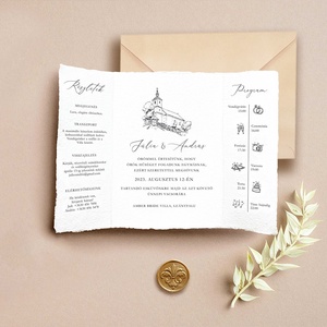 TEMPLOMDOMB Esküvői meghívó textúrált merített papíron borítékkal - A5 méretben, Esküvő, Meghívó & Kártya, Meghívó, Papírművészet, MESKA