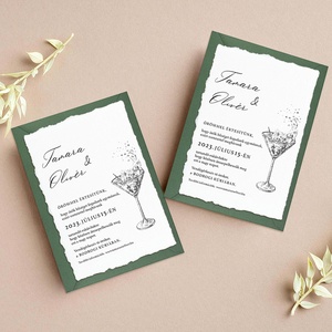 COCKTAILS Esküvői meghívó textúrált merített papíron borítékkal- A6 méret, Esküvő, Meghívó & Kártya, Meghívó, Papírművészet, MESKA
