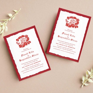 MAGYAR NÉPMESÉK Esküvői meghívó textúrált merített papíron borítékkal - A6 méret, Esküvő, Meghívó & Kártya, Meghívó, Papírművészet, MESKA