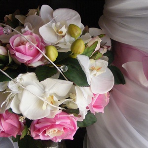 Rózsa-Orchidea kerek menyasszonyi csokor,tartós virágokból -  - Meska.hu