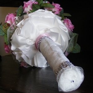 Rózsa-Orchidea kerek menyasszonyi csokor,tartós virágokból -  - Meska.hu