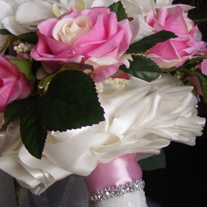 Rózsa-Orchidea kerek menyasszonyi csokor,tartós virágokból -  - Meska.hu