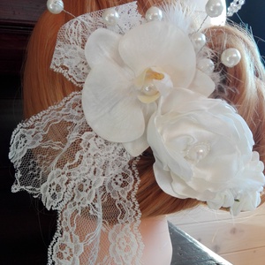 Vintage hajdísz orchideával esküvőre - esküvő - hajdísz - fésűs hajdísz - Meska.hu