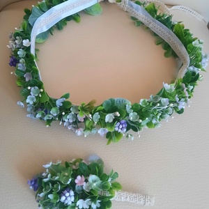 Ezervirág greenery stílusú hajdísz kitűzővel - esküvő - hajdísz - fejkoszorú - Meska.hu