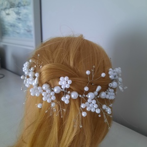 Fehér gyöngydrót hajdísz esküvőre - esküvő - hajdísz - kontydísz & hajdísz - Meska.hu