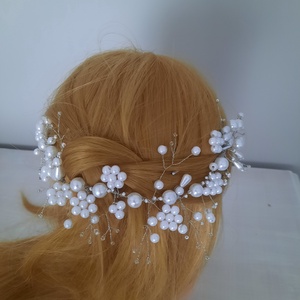Fehér gyöngydrót hajdísz esküvőre - esküvő - hajdísz - kontydísz & hajdísz - Meska.hu