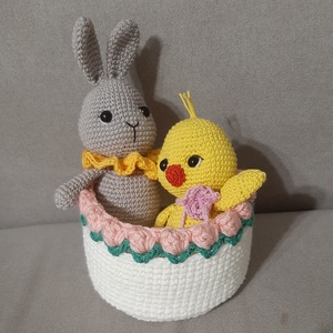 Nyuszi csibével, Ünnepi díszek, dekorációk, Húsvéti díszek és dekorációk, Húsvéti asztaldíszek, , MESKA