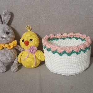 Nyuszi csibével - ünnepi díszek, dekorációk - húsvéti díszek és dekorációk - húsvéti asztaldíszek - Meska.hu