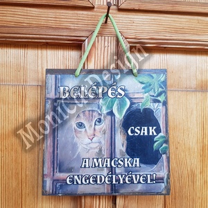 Macskás fa kép - Belépés csak a macska engedélyével - otthon & lakás - dekoráció - ajtódísz & kopogtató - Meska.hu