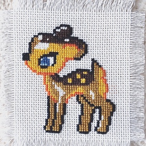 Keresztszemes Bambi, Művészet, Textilkép, Keresztszemes, Hímzés, MESKA
