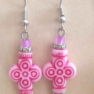 Rózsaszín fülbevalók, Ékszer, Fülbevaló, Fülékszer, Ékszerkészítés, Gyöngyfűzés, gyöngyhímzés, MESKA