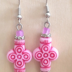 AKCIÓ!!! Rózsaszín fülbevalók, Ékszer, Fülbevaló, Fülékszer, Ékszerkészítés, Gyöngyfűzés, gyöngyhímzés, MESKA