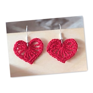 Horgolt szívecskés fülbevaló, Ékszer, Fülbevaló, Fülékszer, Horgolás, Ékszerkészítés, MESKA