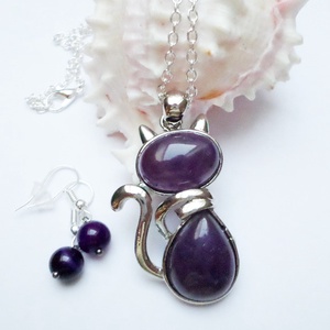 Sötétlila amethyst cica szett - Meska.hu