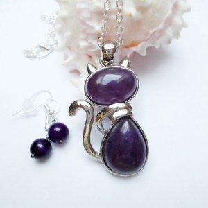 Sötétlila amethyst cica szett - ékszer - ékszerszett - Meska.hu
