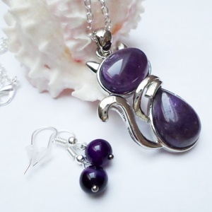 Sötétlila amethyst cica szett - ékszer - ékszerszett - Meska.hu