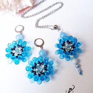 Vízkék virág szett - ékszer - ékszerszett - Meska.hu