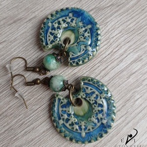 Türkiz tengercsepp porcelánfülbevaló - ékszer - fülbevaló - lógó fülbevaló - Meska.hu